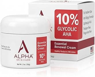 Alpha Skin Care Essential Renewal Cream, 10% Glycolic AHA, Anti-Aging Formula, Reduces Lines & Wrinkles, Alpha Hydroxy Acid Exfoliates for Smoother Skin, Normal, Sensitive or Dry Skin, 2 Oz