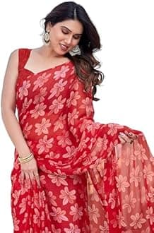 MIRCHI FASHION Women's Chiffon Floral Printed Saree with Blouse Piece