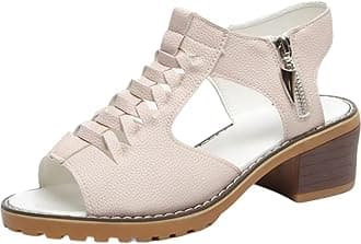 HOPHO Libiyi Sandals Libiyi Women's Comfy Orthotic Sandals Libiyi Peep Toe Hollow Weave Fish Mouth Zipper Chunky Heel Sandals, 39 EU