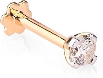 Real Diamond Nose Stud 14K Yellow Gold Nose Ring Internally Threaded 8 MM Screw Back HI Color