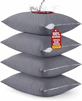 Utopia Bedding 4 Pack Waterproof Pillow Protectors with Zipper Standard Size (Gray), Bed Bug and Dust Mite Proof Pillow case Covers, Moisture Wicking Pillow Encasements 20 x 26 Inches