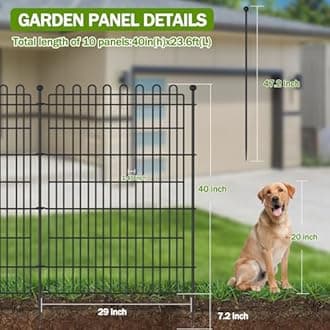 10 Panels No Dig Decorative Garden Fence for Yard, 40 in(H) X 23.6 ft(L) Animal Barrier Fencing for Outdoor Dog, Metal Portable Garden Fences for Borders, Pets, Landscape, Temporary Fence