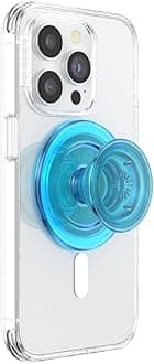 Phone Grip Compatible with MagSafe, Adapter Ring for MagSafe Included, Phone Holder, Wireless Charging Compatible - Electric Blue Translucent