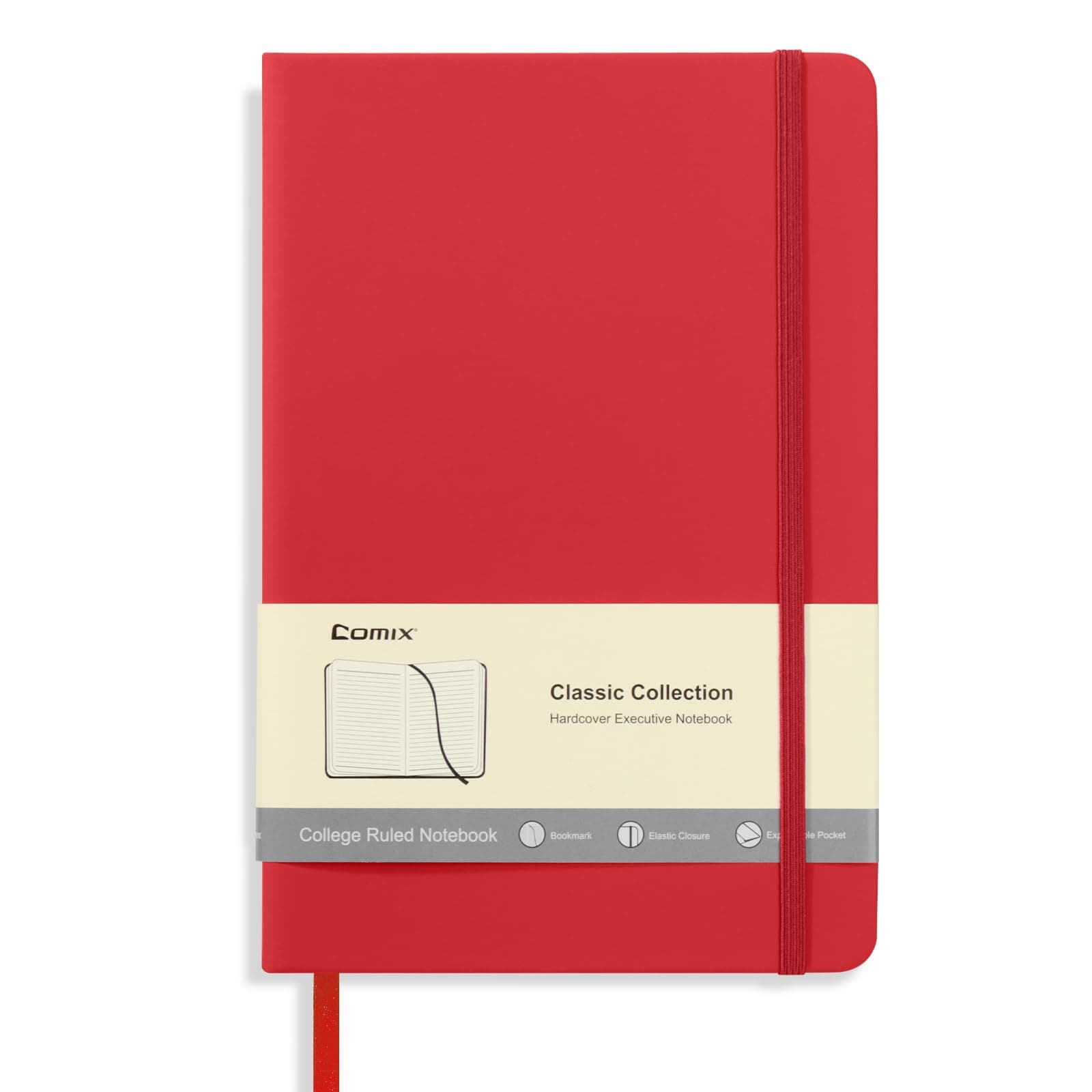 Comix Lined Journal Notebook for Women Men, Journaling Notebooks for Office School Home, 240 Pages, 5.5" x 8.3", College Ruled, A5, Hardcover, Red