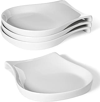 HOMBENE Porcelain Spoon Rest for Kitchen Counter Ceramic Small, 4.5 Inches Ladle Rest, Spoon Holder for Stove Top, Spatula Accessories for Countertop, Set of 4, White