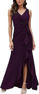FQAFormal Evening Dresses for Women Elegant Evening Party Prom Dress Long Sexy V Neck Sleeveless Split Wrap