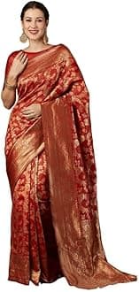 SIRIL Women's Banarasi Silk Kanjivaram Jacquard Saree With Unstitched Blouse Piece