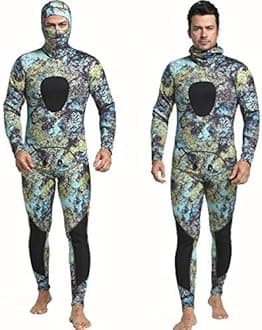 Camo Spearfishing Wetsuits Men 3mm /1.5mm Neoprene 2-Pieces Hooded Super Stretch Diving Suit