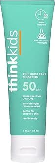 Thinkkids Safe Mineral Sunscreen SPF 50+, 3 Fl Oz, Natural, Water Resistant Reef Safe Sunscreen for Children, Broad Spectrum UVA/UVB Sun Screen