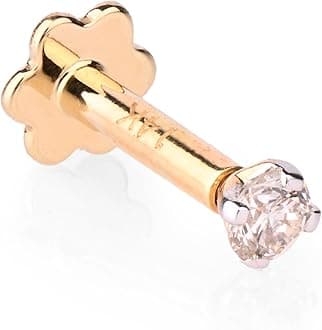 Real Diamond Nose Stud 14K Yellow Gold Nose Ring Internally Threaded 8 MM Screw Back HI Color