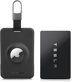 PROfezzion Tesla Key Card Holder with AirTag Slot, AirTag Tesla Card Plastic Card Key Holder for Model 3 Y S X Cybertruck with Keychain Key Rings, Key Card Protective Case Cover for Tesla - 1 Pack