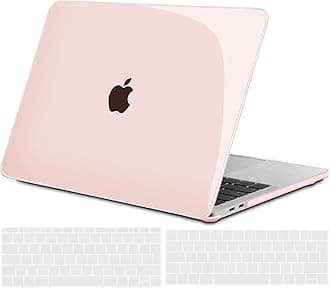 TECOOL Case compatible with MacBook Pro 13 inch 2016-2022 (M2 M1 A2338/A2289/A2251/A2159/A1989/A1706/A1708), Plastic Snap On Hard Shell Cover & UK EU Keyboard Protector, Pale Pink (Glossy)