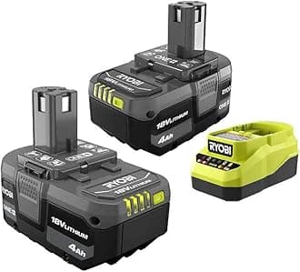 Ryobi ONE+ 18V Lithium-Ion 4.0 Ah Battery (2-Pack) and Charger Kit, 1 (PSK006)