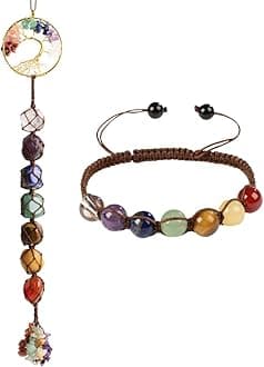 Handmade Crystal Window Car Hanging Ornaments 7 Chakra Home Decoration Feng Shui Ornament Yoga Meditation Car Decoration Tumbled Palm Stones Christmas Decorations Ornaments (Style 6)