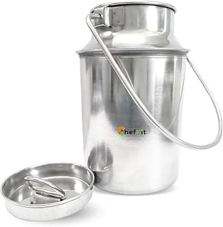 CHEFKIT Stainless Steel Milk, Ghee, Oil Storage Container | Airtight, Leak-Proof Stainless Steel Storage Can | Akhand Jointless Milk Can/Oil Pot with Lid | Induction Compatible Bharni (Silver, 2.5)