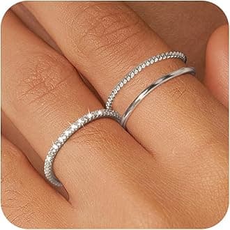 Moodear Trendy Thumb Ring Set Non Tarnish - Dainty Stackable 925 Sterling Silver CZ Rings for Women Size 5-12