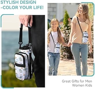 AUPET Water Bottle Sling Bag Sleeve Holder Carrier 25/32/40/64 oz,Insulated Crossbody Water Bottle Case Cover with Strap and Pockets for Men/Women Walking Hiking (Cute Cat Dessert, 25oz)