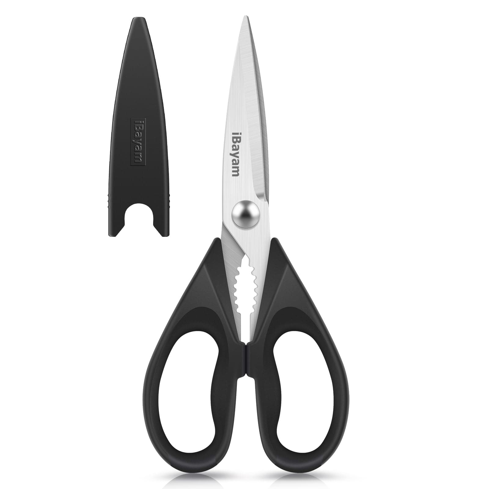iBayam All Purpose Kitchen Shears with Protective Sheath Durable Stainless Steel Scissors, Dishwasher Safe, Soft Grip Comfort Handle