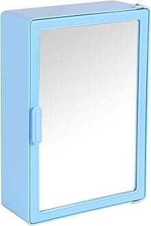 zahab Single Door Bathroom Cabinet with Mirror- 25 x 9.5 x 35 cm, Mirrored Finish, Plastic, Blue
