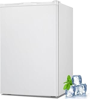 3.0 Cu.ft Small Upright Freezer, Compact Mini Freezer with Removable Shelves, Adjustable Thermostat, Reversible Door Hinge, Quiet for Home/Office/Kitchen/Dorm, White