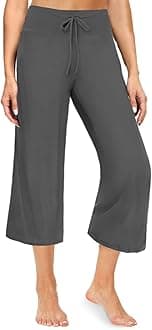 ZOOSIXX Soft Black Pajama Pants for Women, Wide Leg Comfy Casual Lounge Yoga Capri Pants 22'' / 30''