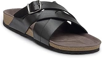 REFOAM ORFMO-08 Men's Black Synthetic Leather Slip On Trendy | Comfortable | Outdoor | Stylish Casual Sandals