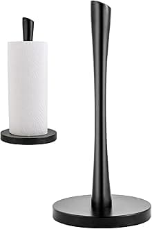 JOGREFUL Paper Towel Holder Stand, Stainless Steel Kitchen Paper Towel Countertop Stand with Streamline Body, Bathroom Organization for Family Standard Large Size Roll Paper, Black