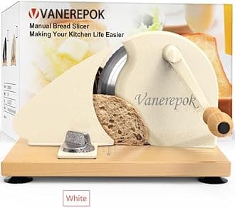 Manual Bread Slicer - Adjustable Width Stainless Steel Blade - Cream Wood Body - Ideal for Home & Commercial Use