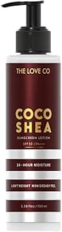 THE LOVE CO Coco Shea Sunscreen Face & Body Lotion - SPF 50 ++++ - Broad Spectrum Enriched With Carrot Seed, Ceramide, Niacinamide, CICA, & Raspberry - UVA/UVB Protection, Hydration & Skin Repair