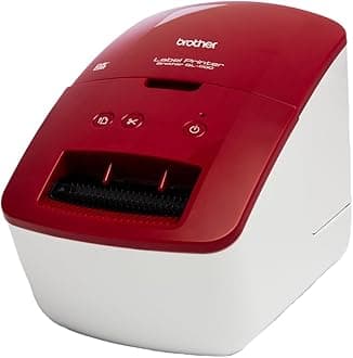 Brother QL-600R Label Maker, USB 2.0, Address Label Printer, Desktop, Up to 62mm Wide Labels, UK Plug