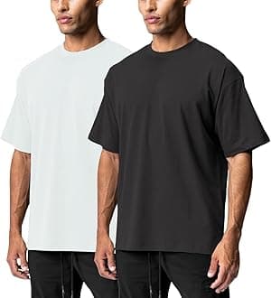 XYKJFITMen's 1 or 2 Pack Solid Color T-Shirt Short Sleeve Fashion Loose Round Neck Gym Sports Leisure Fitness Top Oversized T-Shirt