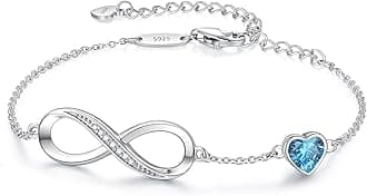 Valentine's Day Gift Infinity Heart Birthstone Charm Link Bracelet for Women 925 Sterling Silver Adjustable Mother's Day Christmas Day Gift Anniversary Birthday Jewelry for Wife Girlfriend Her