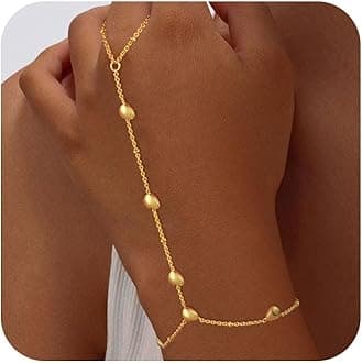 AGWOLFBracelets for Women,14K Gold/Silver Plated Dainty Hand Chain Bracelets Trendy Ring Chain Bracelet Charm Gold Cuff Bangle Stackable Bracelets Fashion Body Jewelry Adjustable Waterproof Gifts for Her
