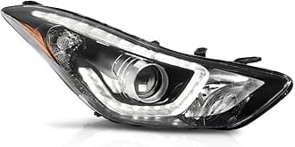 Projector LED DRL Headlight Assembly Compatible with Hyundai Elantra 2014-2016 HY2502186, 92101-3Y510 Clear lens Black Housing Amber Reflector Driver Right Side 1PC