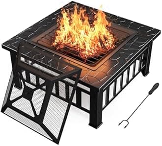 Devoko Outdoor Fire Pit, 32 Inch Firepit Table Metal Outdoor Fireplaces with Waterproof Cover for Outside Patio Camping (Frosted Black)
