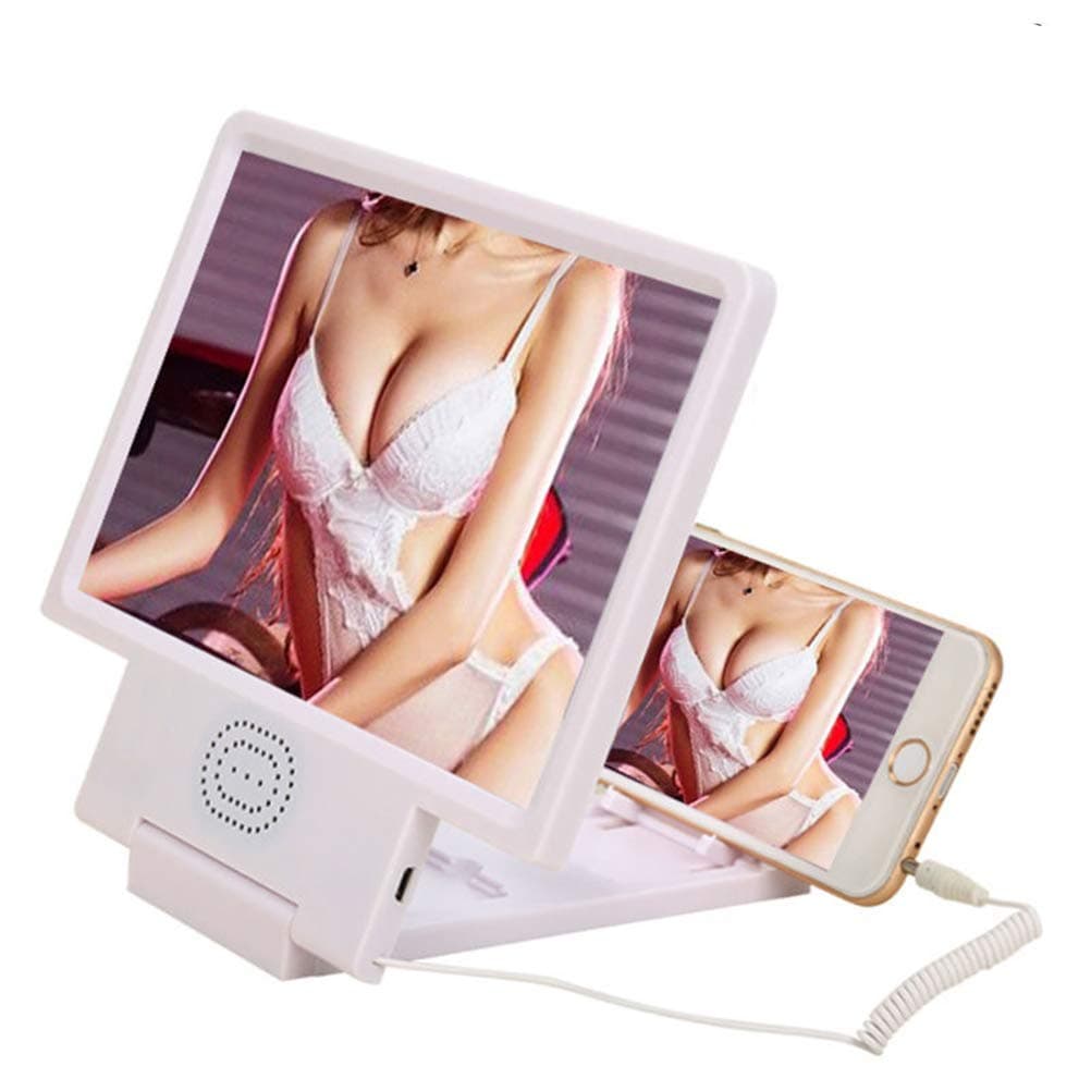 Mobile Phone Screen Magnifier, 8.5" Foldable with Speaker Video Stand for All Smartphones,White