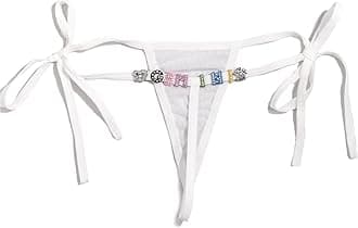 Personalised Letter T Thong for Women Customized Crystal Letter Name Lace Up G-String Panties,DIY Colorful Letters Underwear,Custom Bikini Body Wedding Jewelry Gifts for Her