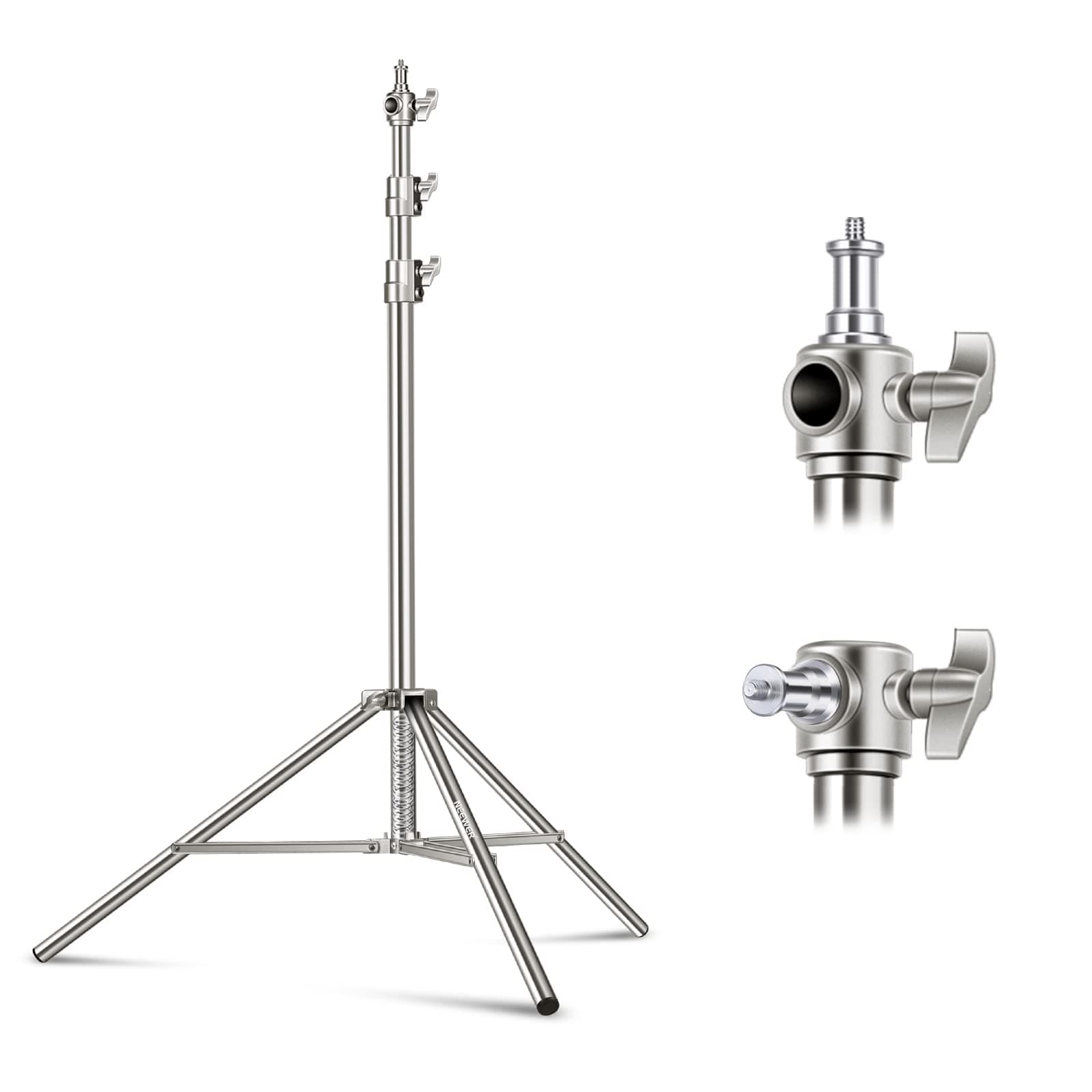7.2ft/2.2m Stainless Steel Light Stand, Spring Cushioned Heavy Duty Photography Tripod Stand with 1/4” to 3/8” Screw Adapter for Strobe,LED Video Light,Ring Light, Monolight, Softbox