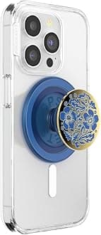 Phone Grip for MagSafe with Kickstand, Magnetic Stand, Swappable Top, Secure Hold for iPhone MagSafe Cases, Phone & Tablet Grip - Enamel Lace Blue Vermeer