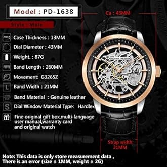Pagani Design utomatic Mens Watches Skeleton Mechanical Wrist Watch for Men Waterproof Genuine Leather Watchband Luxury Self-Winding Stainless Steel Analog Watch for Men Collection, Black Gold 1638