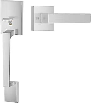 goldenwarm Front Door Handle, Entry Door Handle and Reversible Handle Lever, Modern Front Door Handle Only, Brushed Nickel Front Door Entry Handleset