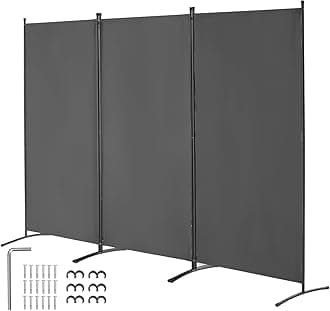 VEVOR Room Dividers, 3 Panel Room Divider, Folding Privacy Screen and Portable Partition Divider for Room Separation, Freestanding Room Partitions for Office, Bedroom, Study, Grey
