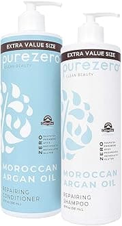 Purezero Moroccan Argan Oil Shampoo & Conditioner set - Repair Damaged Hair - Fight Dandruff & Frizz - Zero Sulfates, Parabens, Dyes, Gluten - Vegan & Cruelty Free (20 FL Oz (Pack of 2))