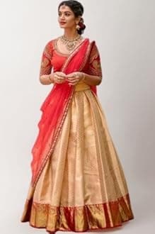 Kanjivaram Soft Pure Zari Silk Traditional Lehenga Saree, Unstitched Lehenga Choli, Half Saree.