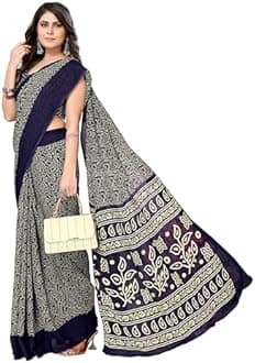 Yashika Women's Trendy Printed Georgette Color Saree with Blouse Material(AZ-YS-P1-USHA Navy) (AZ-YS-P1-USHA-P 02)