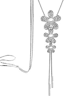 Crystal Flower Stylish Long Chain Pendant Necklace for Women and Girls