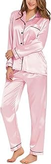 Women's Pyjama Set Silk Satin Long Sleeve Button Down Pyjamas Two Piece Comfy Sleepwear and Loungewear Set