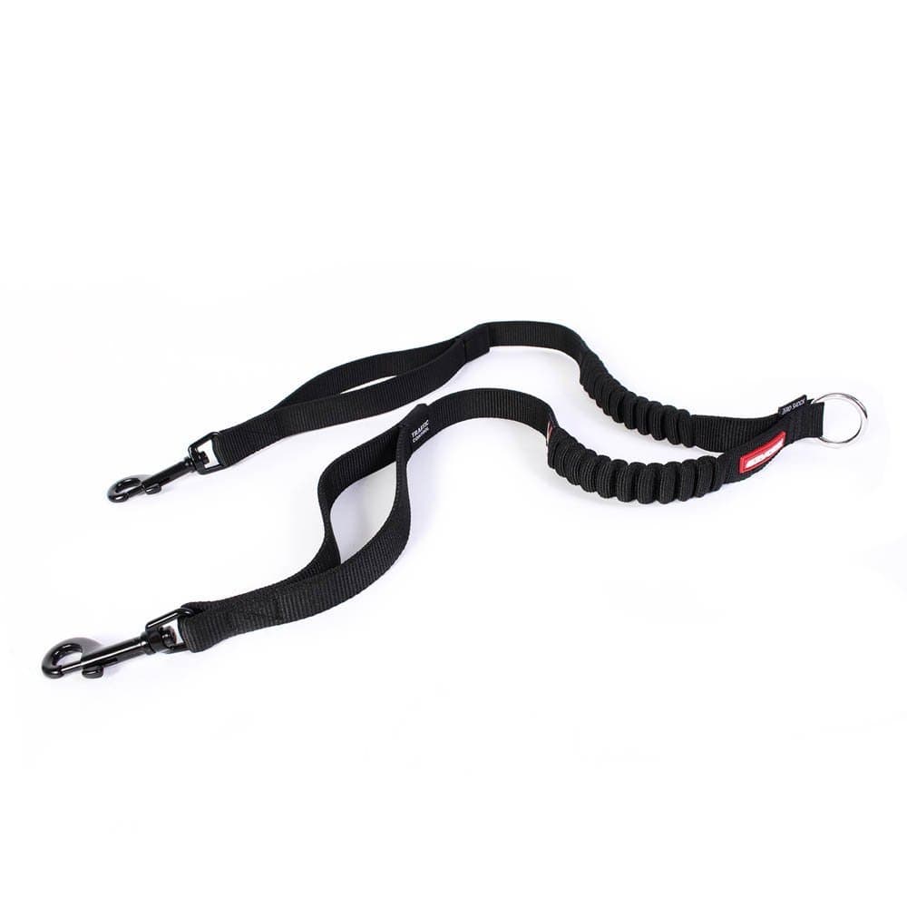 Zero Shock Coupler Bungee Dog Leash - Walk Two Dogs with Ease and Comfort - Two Traffic Handles and Super Strength Metal Attachment Points for Control and Safety - No Tangle (24”, Black)