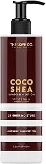 THE LOVE CO Coco Shea Sunscreen Face & Body Lotion - SPF 50 ++++ - Broad Spectrum Enriched With Carrot Seed, Ceramide, Niacinamide, CICA, & Raspberry - UVA/UVB Protection, Hydration & Skin Repair -100ml