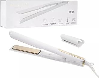 3-in-One Titanium Hair Straightener and Curler 2 in 1 Combo + Waver for Women - 1 1/4" - 440 Degrees - Professional Ionic Dual Voltage Flat Iron + Travel Cap - Frizzy, Curly + Thick Hair